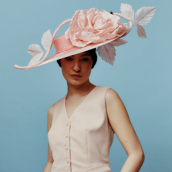 pink boater with giant rose