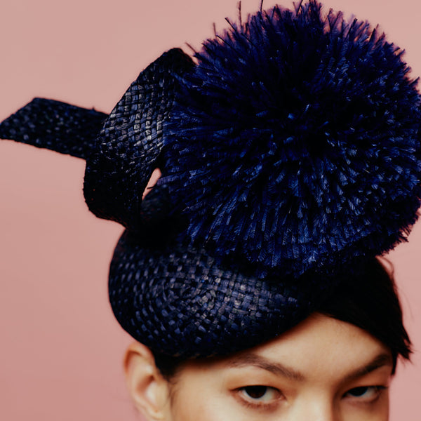 navy pom pom beret with bow