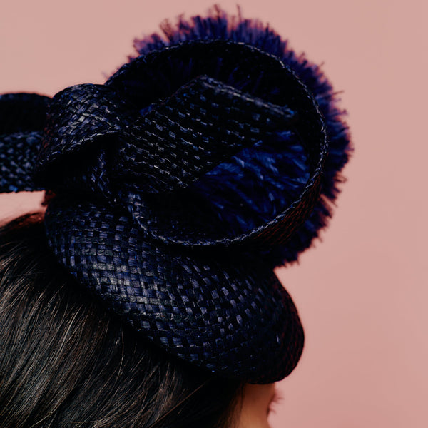 navy pom pom beret with bow