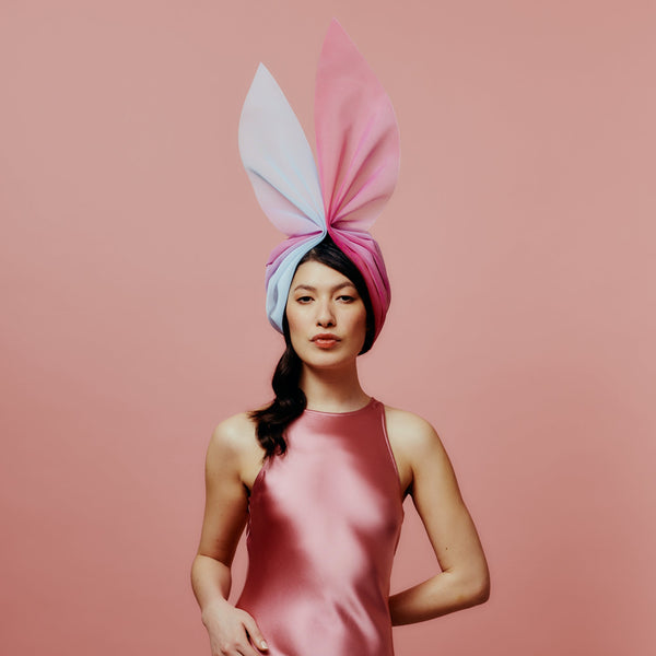 pink and blue ombre turban