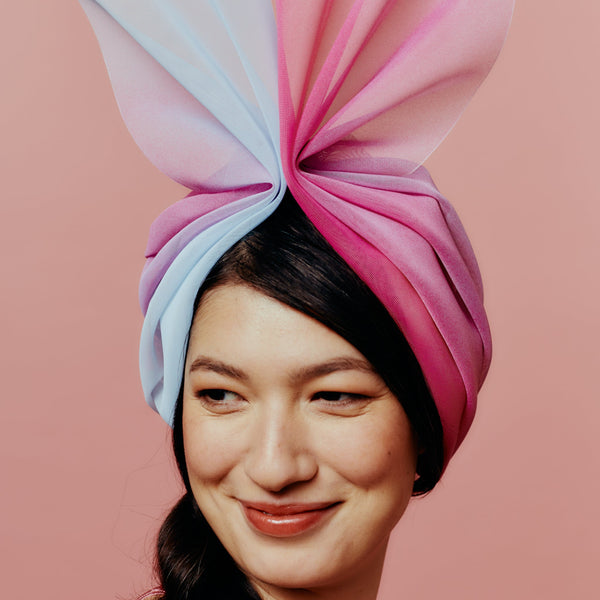 pink and blue ombre turban