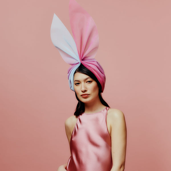 pink and blue ombre turban