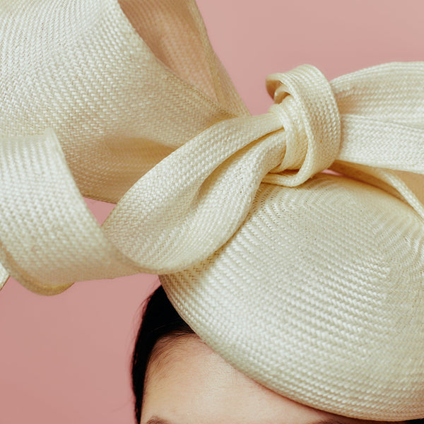 ivory buntal straw beret with sculptural bow