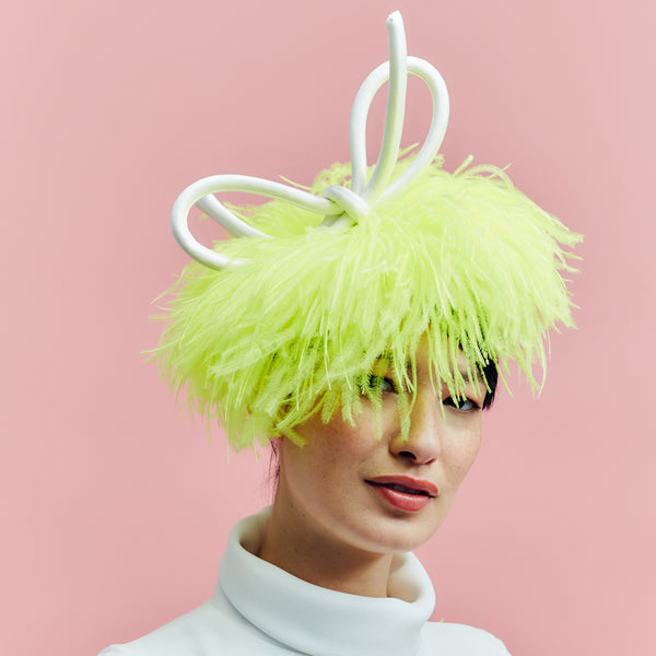 Hendrix Yellow Feather Hat with Bow