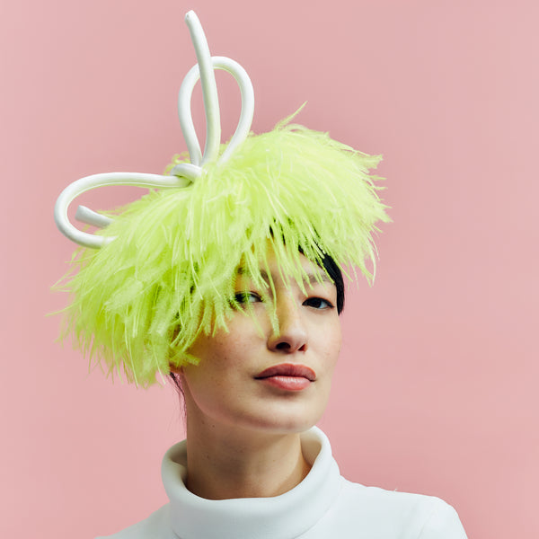 Hendrix Yellow Feather Hat with Bow