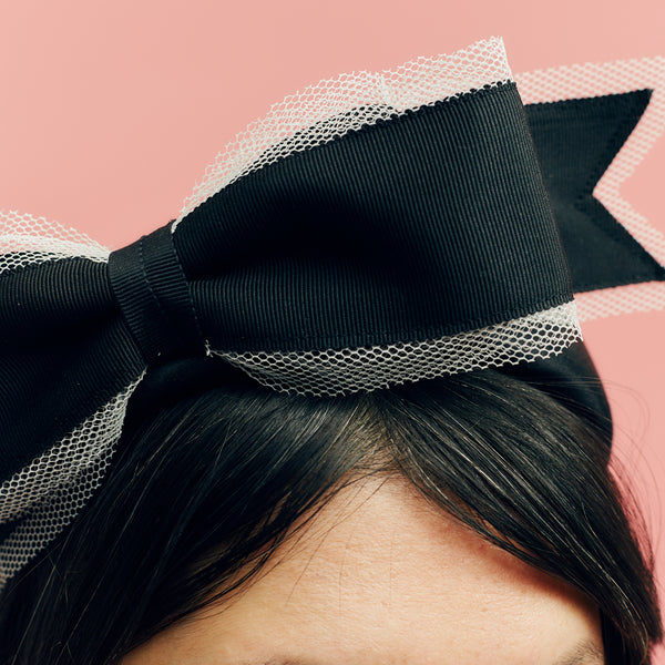 Regina Black and White Ribbon and Tulle Bow Headband