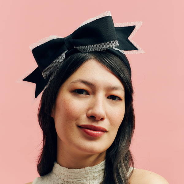 Regina Black and White Ribbon and Tulle Bow Headband