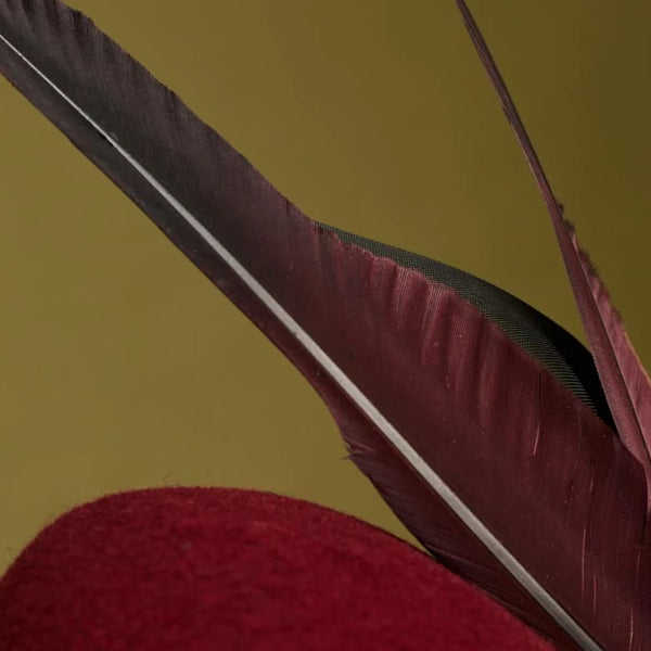 Rococo Burgundy Pillbox with Feathers and Bow