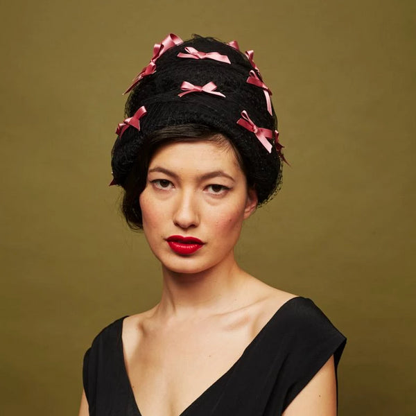 Mayfair Black Tulle Bow Turban