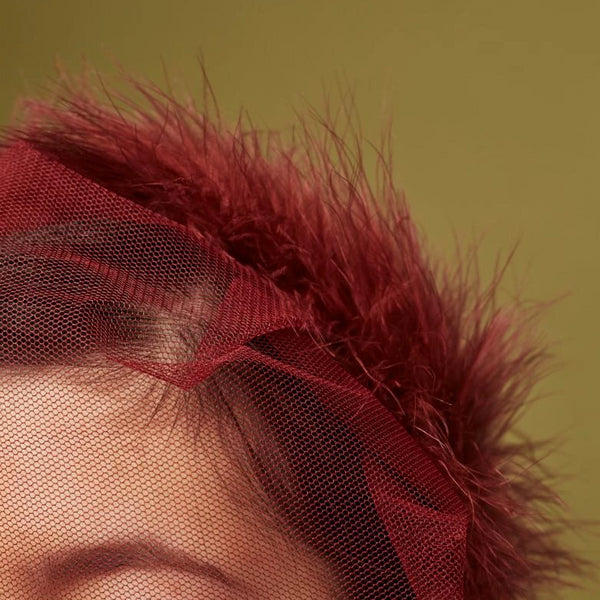 Osler Red Tulle Feather Blusher Veil