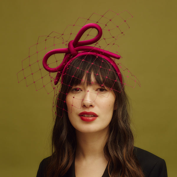 awon golding purple veiled statement bow headband