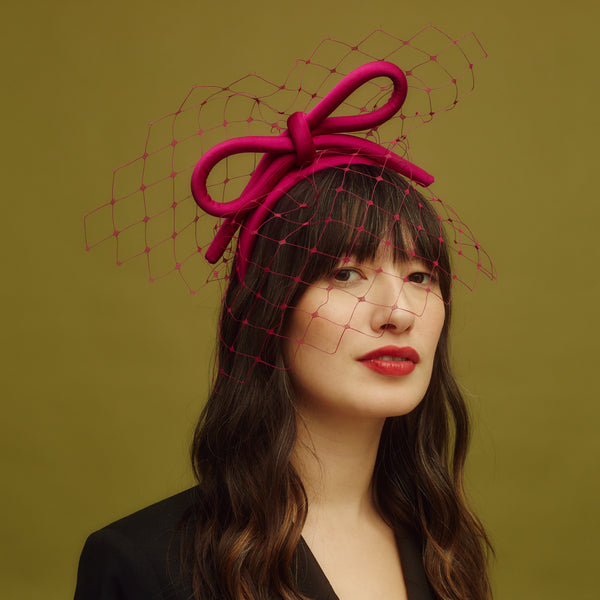 awon golding purple veiled statement bow headband side view