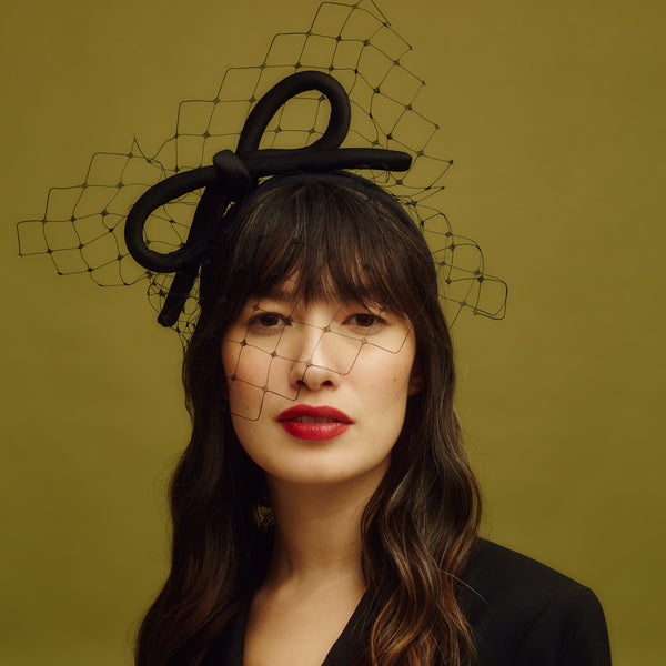 awon golding Mississippi Black Bow Veiled Headband
