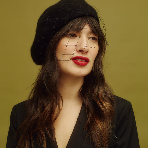 Montmartre Black Veiled Wool Beret