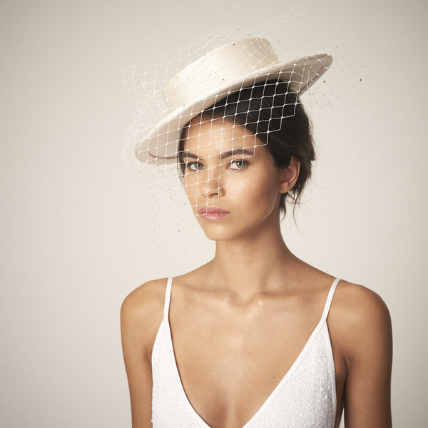 Icon Ivory White Veiled Boater