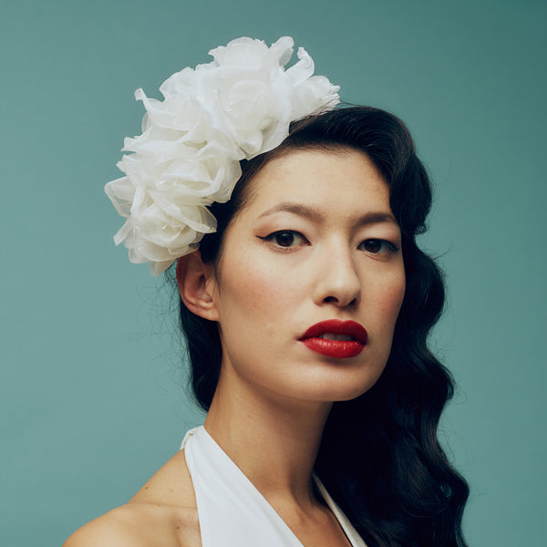 Burnet White Silk Flower Headband