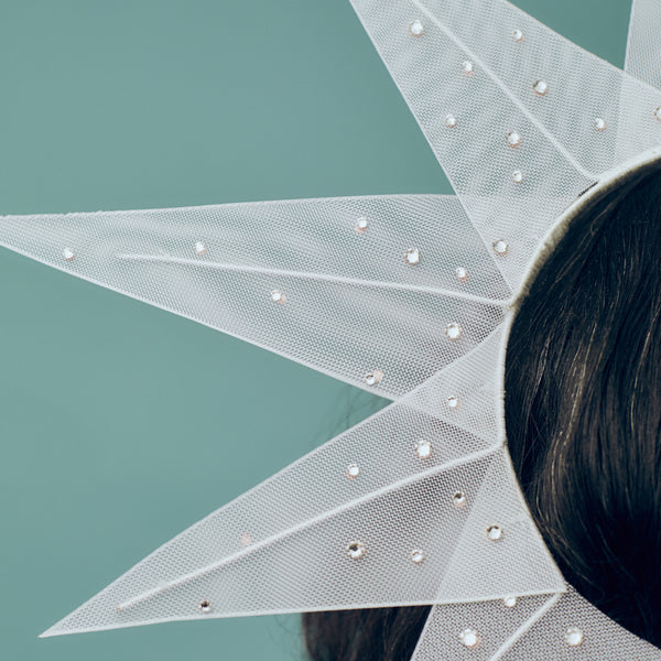 Gloriana White Crin and Crystal Star Halo Headpiece