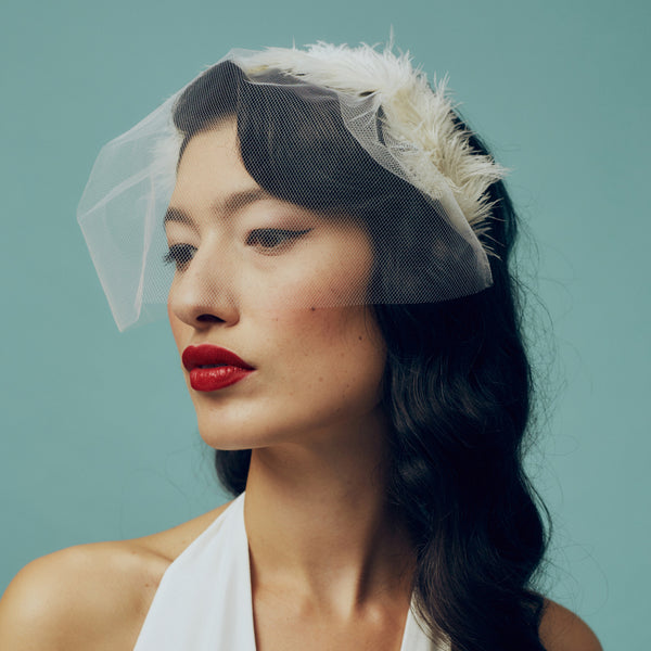 Lovestruck White Blusher Feather and Tulle Veil