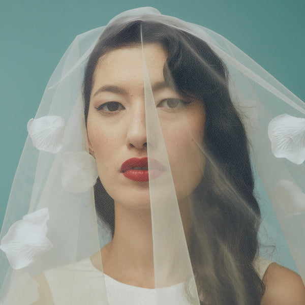 Marjorelle White Tulle Veil With Rose Petals