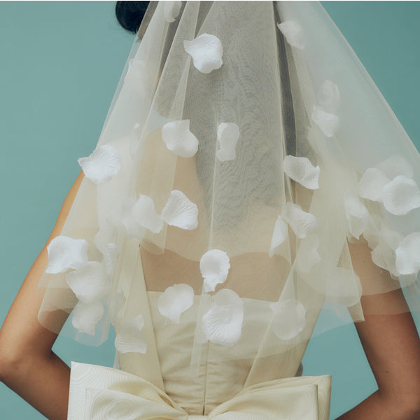 Marjorelle White Tulle Veil With Rose Petals