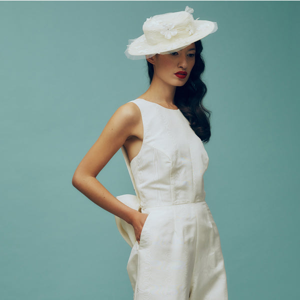 Penelope White Straw Boater with Silk Flowers