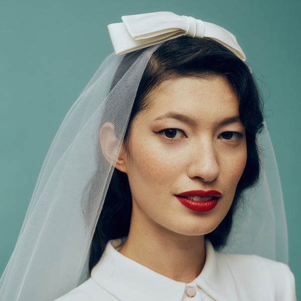 Giverny White Tulle Veil with Satin Bow