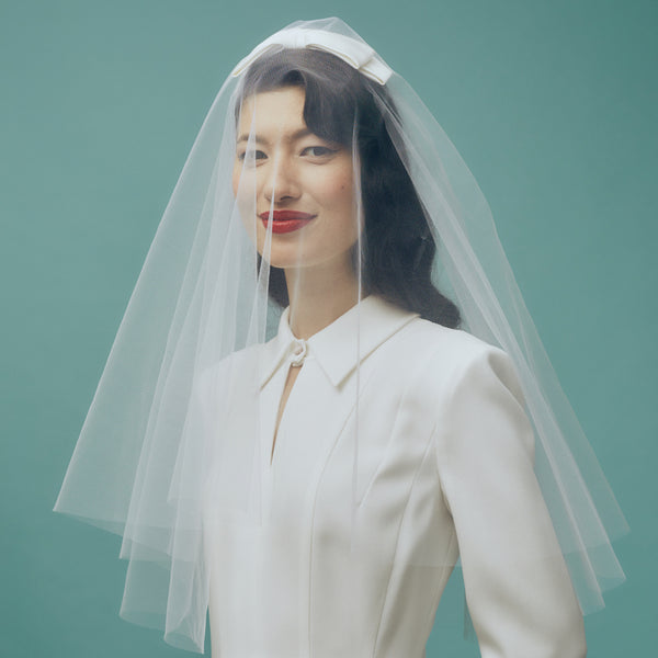 Giverny White Tulle Veil with Satin Bow