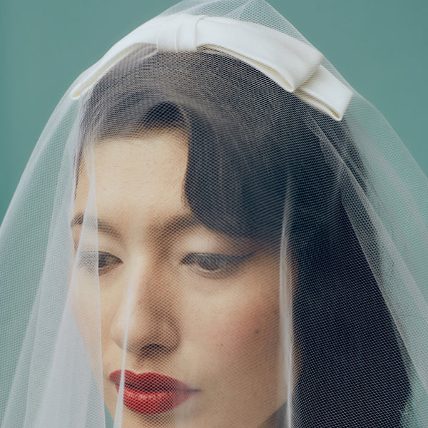 Giverny White Tulle Veil with Satin Bow