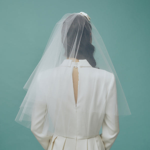 Giverny White Tulle Veil with Satin Bow