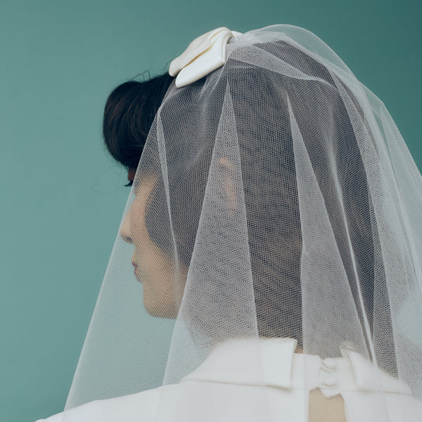 Giverny White Tulle Veil with Satin Bow