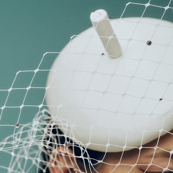 Constance White Crystal Veiled Satin Beret