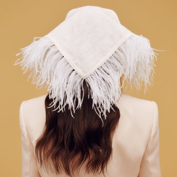 100% tasar silk headscarf with ostrich feather trim - Awon Golding Millinery