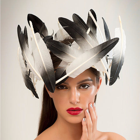 Hornbill - This statement feather crown is made from ombrė lacquered turkey feathers made to look like the majestic Hornbill.