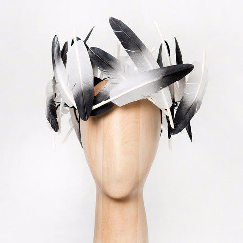 Hornbill - This statement feather crown is made from ombrė lacquered turkey feathers made to look like the majestic Hornbill.