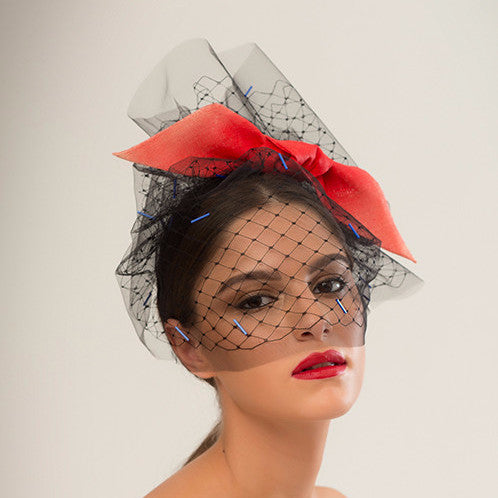 Mills - Beaded tulle veil with pinokpok bow headband. Pretty, feminine, and sexy. 