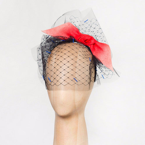 Mills - Beaded tulle veil with pinokpok bow headband. Pretty, feminine, and sexy.