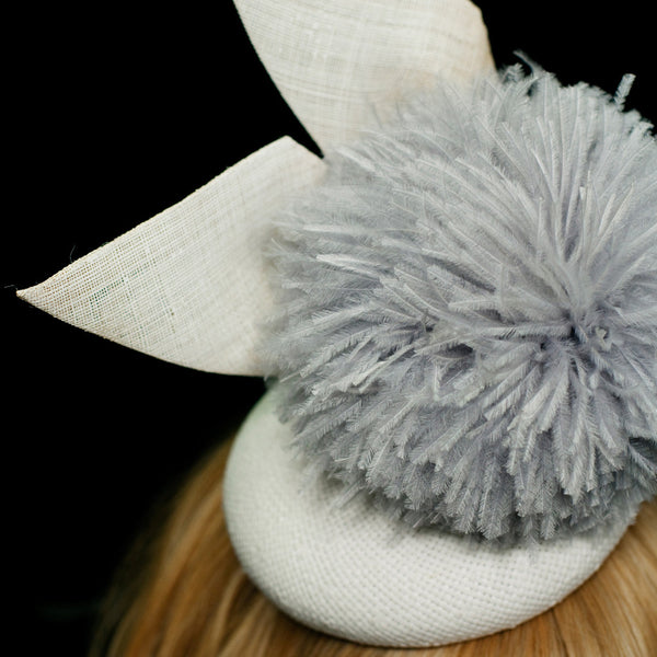 Gull White Hat with Giant Grey Pom Pom