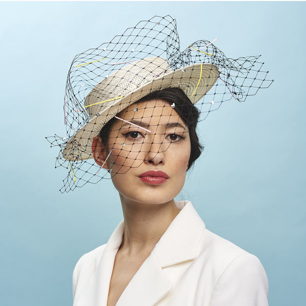 Angels Boater with Veil - Awon Golding Millinery