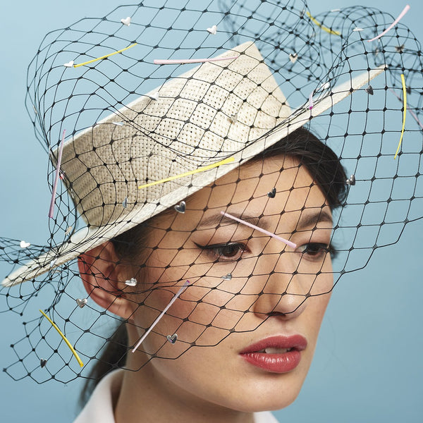 Angels Boater with Veil - Awon Golding Millinery