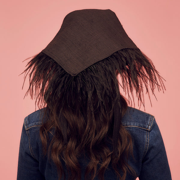 Misty Black Silk and Feather Headscarf