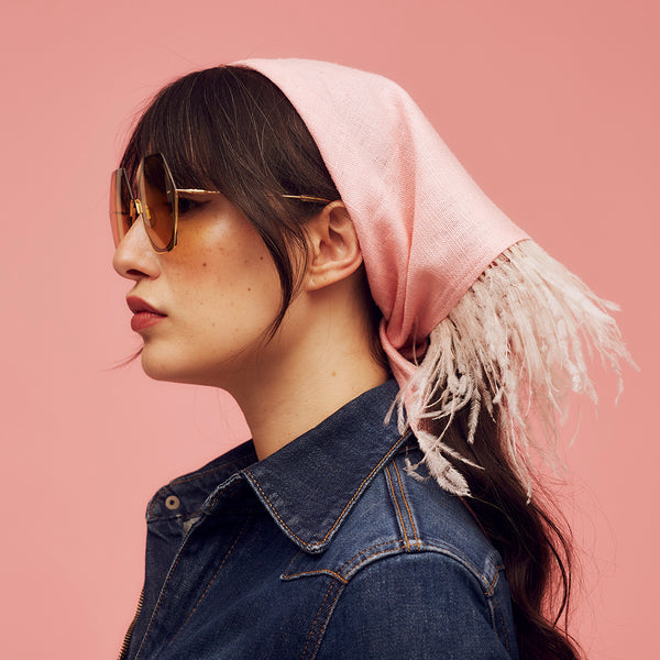 Misty Pink Silk and Feather Headscarf