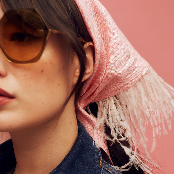 Misty Pink Silk and Feather Headscarf
