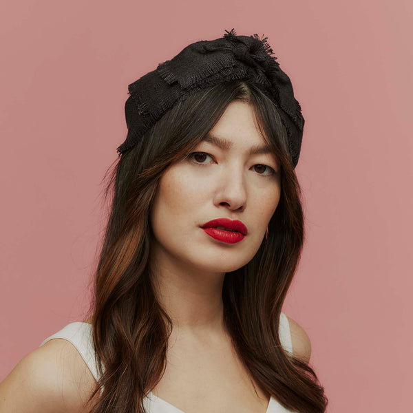 Kitty Black Frayed Silk Knotted Headband