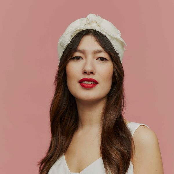 Kitty Ivory Frayed Silk Knotted Headband