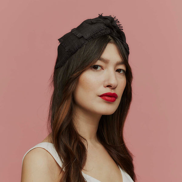 Kitty Black Frayed Silk Knotted Headband