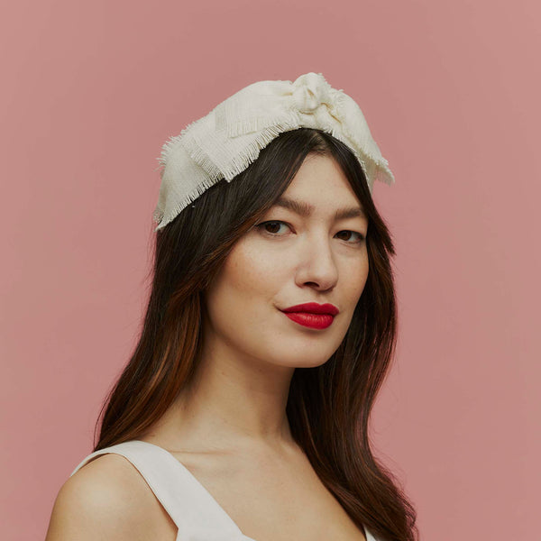 Kitty Ivory Frayed Silk Knotted Headband