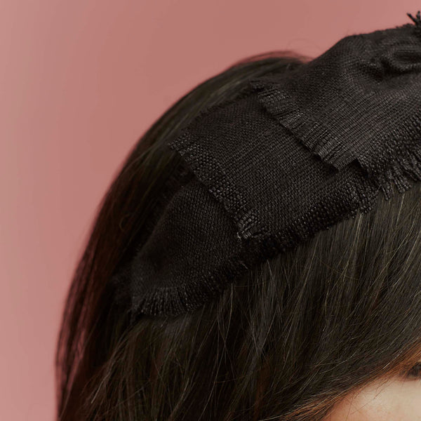 Kitty Black Frayed Silk Knotted Headband