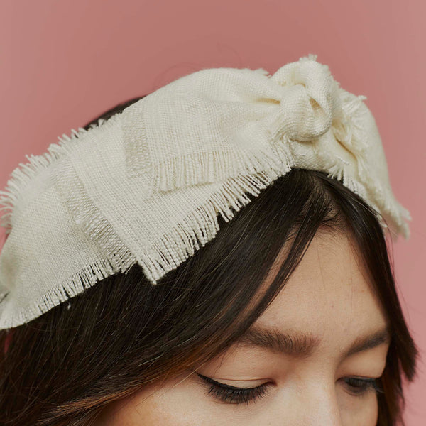Kitty Ivory Frayed Silk Knotted Headband