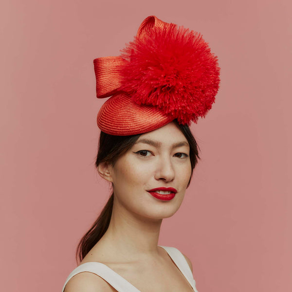 Rio Red Straw Hat with Giant Pom pom