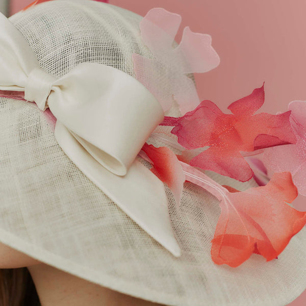 Dumont White Wide Brim Hat with Poppies and Bow